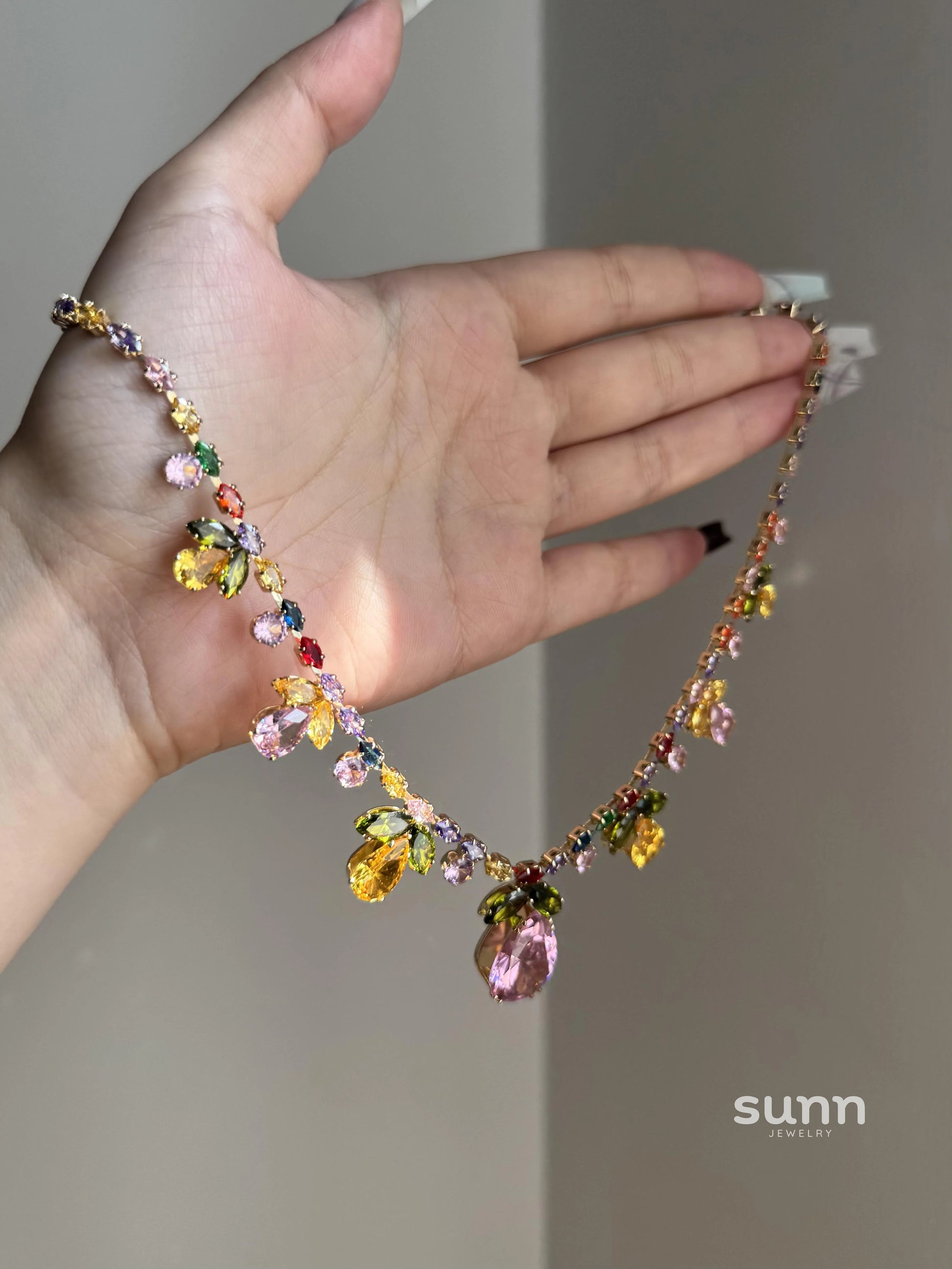 Iriana Colorful Zircon Leaf Necklace