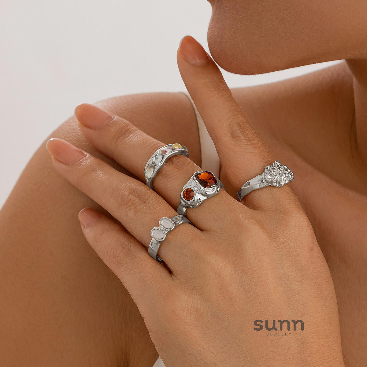 Isabel Liquid Metal Ring Set [BBWMBFCG]