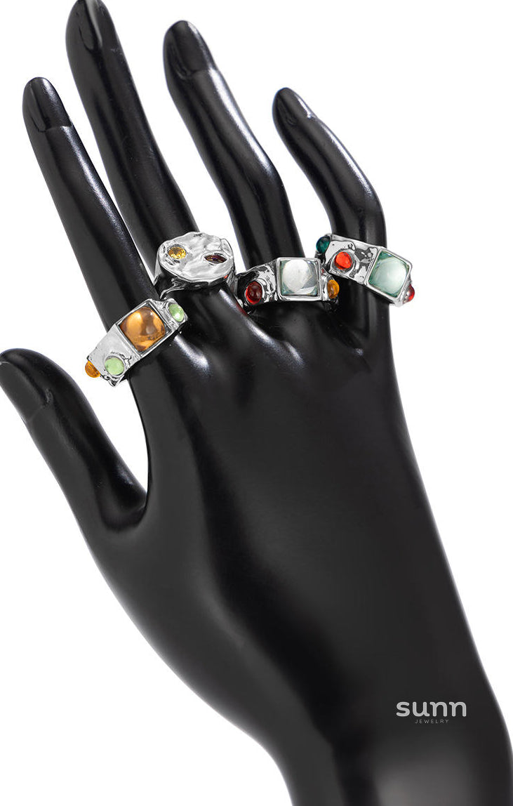Isabel Liquid Metal Ring Set [V5E9ECCT]
