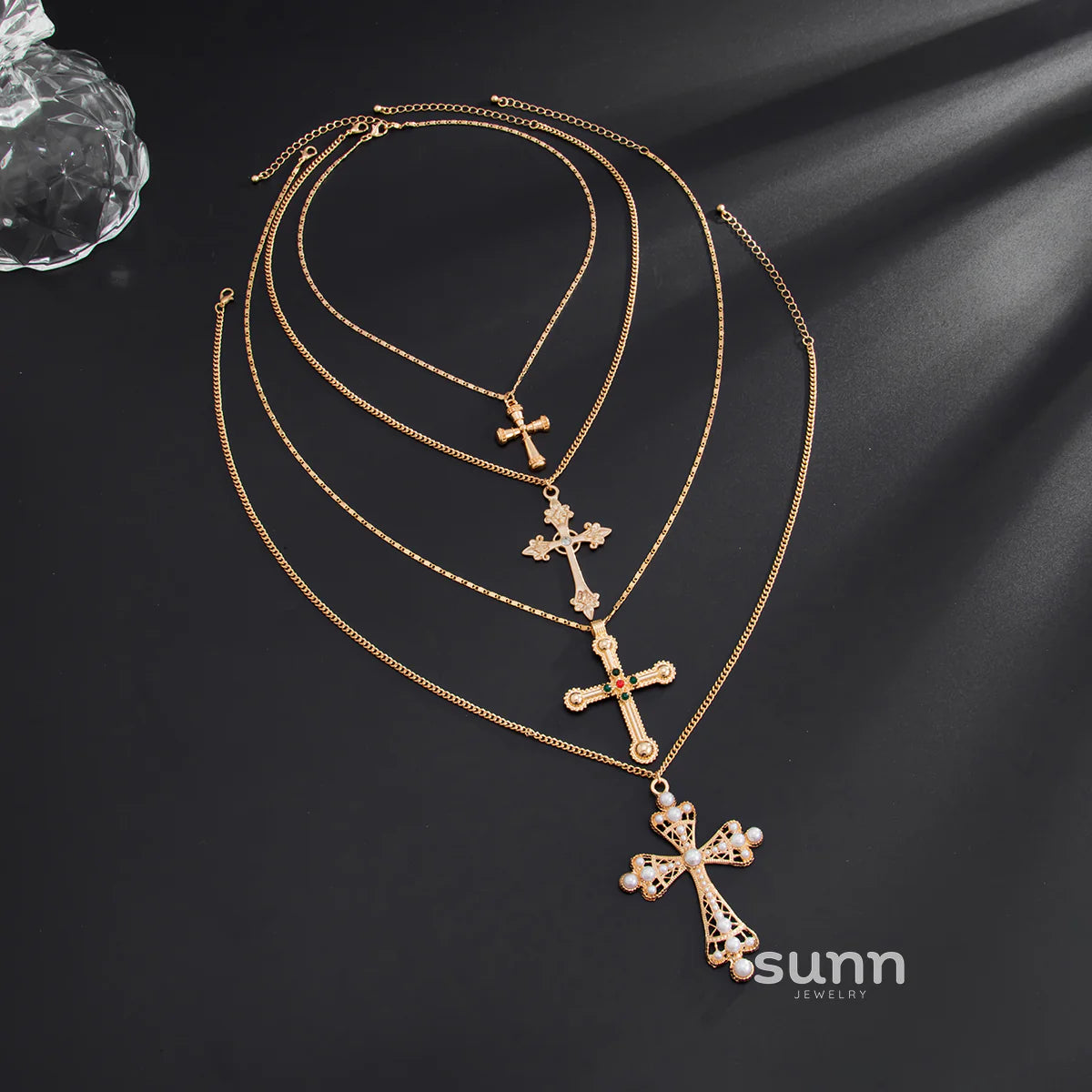 Isabella Layered Cross Necklace Set