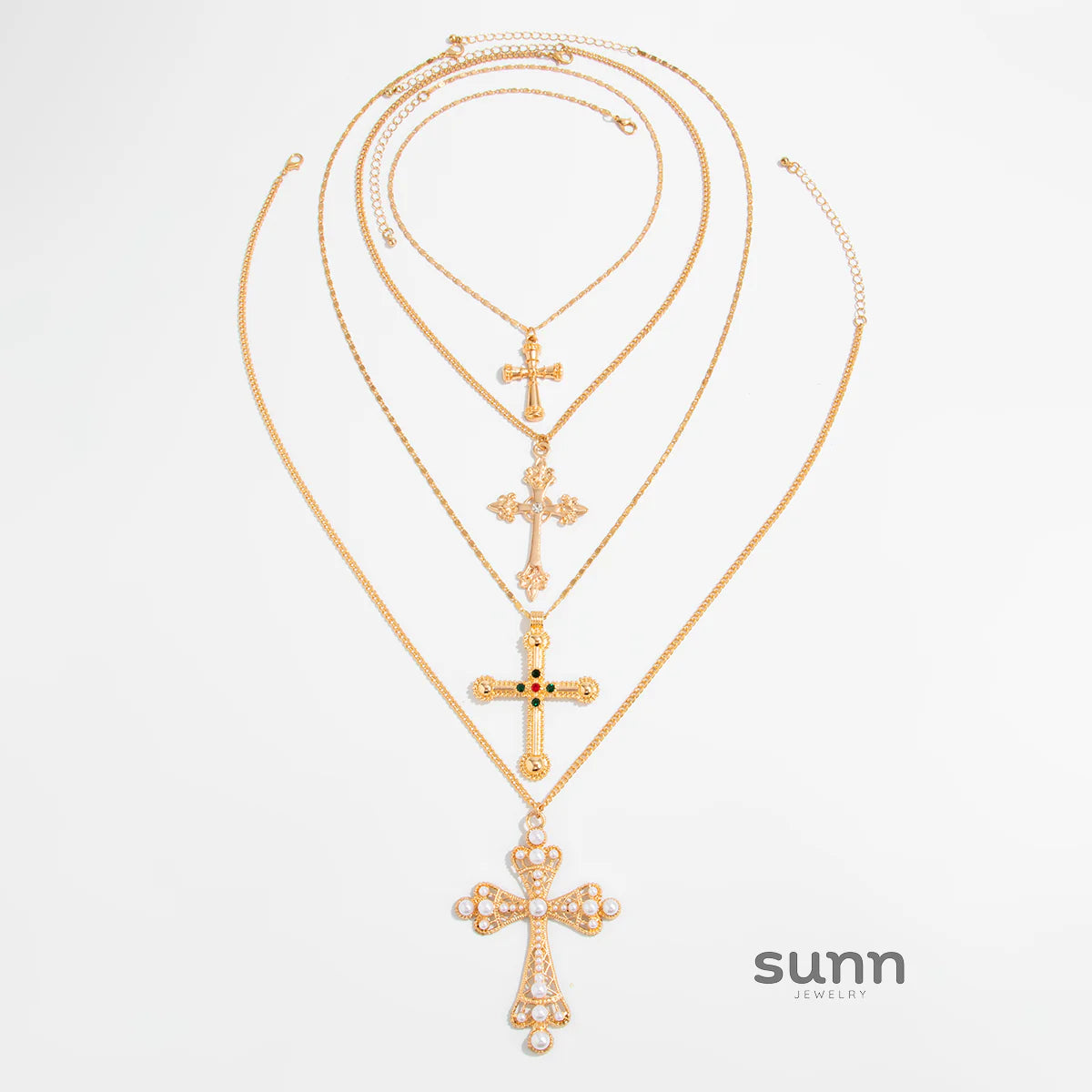 Isabella Layered Cross Necklace Set