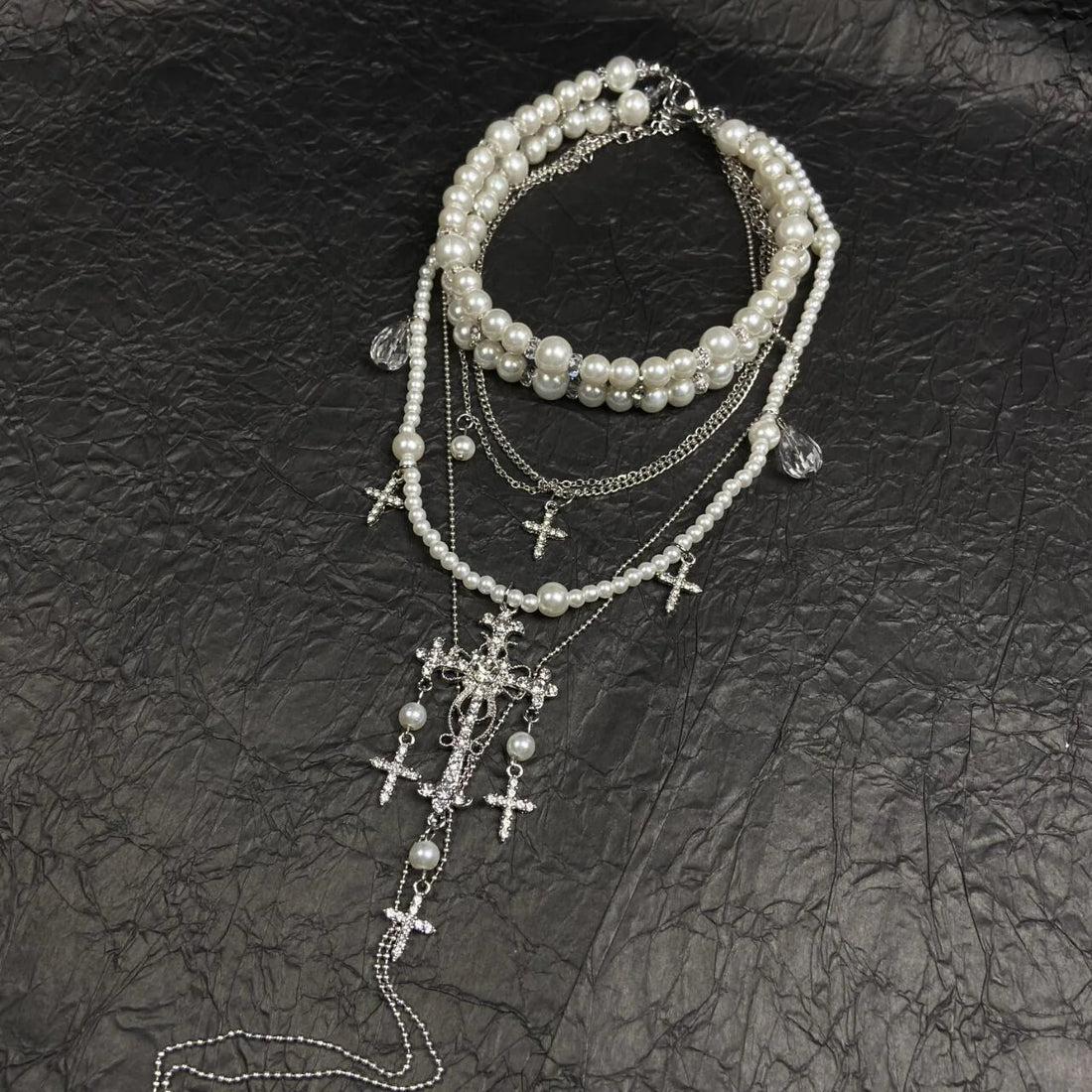 Isabelle Layered Pearl Cross Necklace