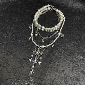 Isabelle Layered Pearl Cross Necklace