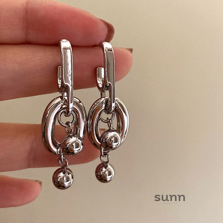 Island Silver Geometric Hoops [V584VLXE]