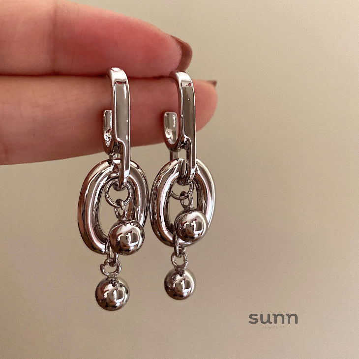 Island Silver Geometric Hoops [ET1Y52RU]