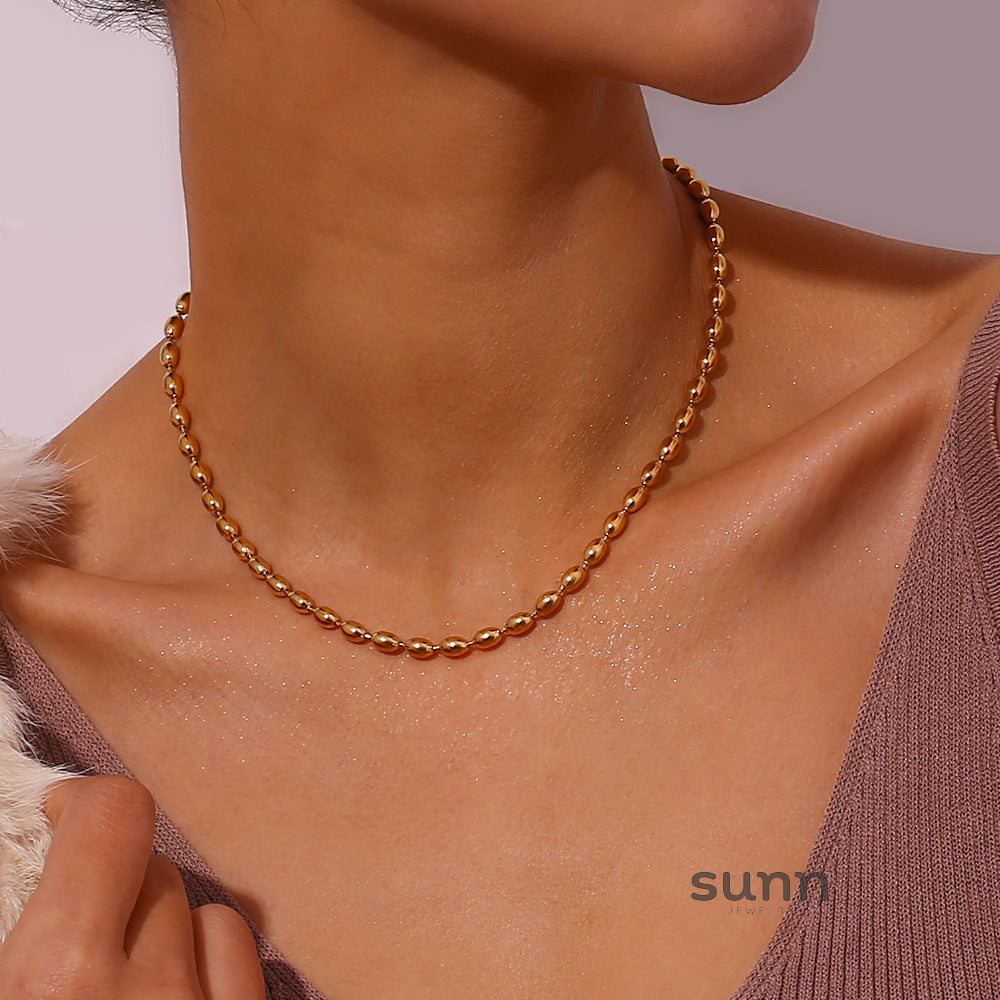 Israa Dainty Oval Bead Necklace [GGKN2L3B]
