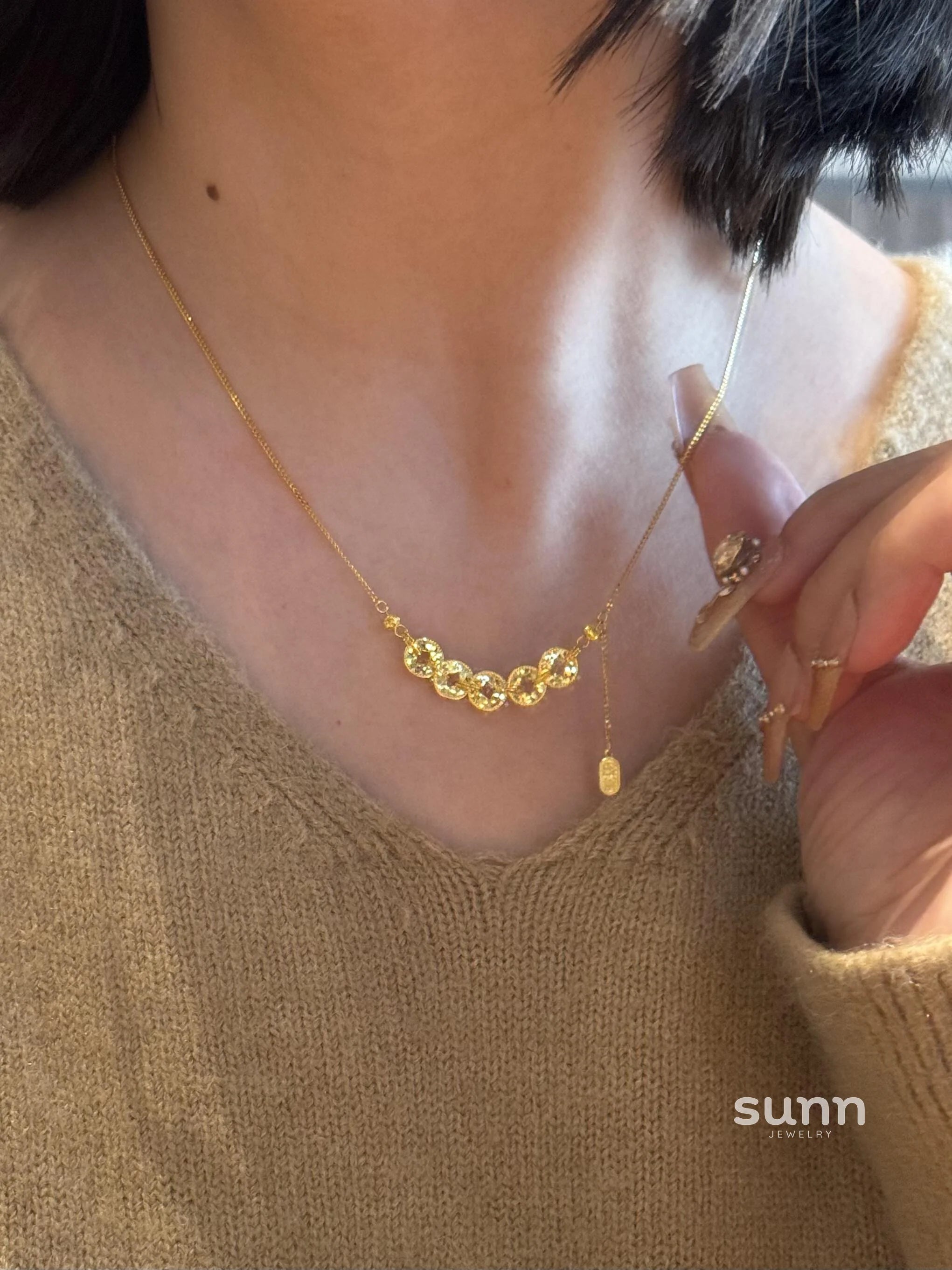 Iyla Sparkling Coin Tassel Necklace