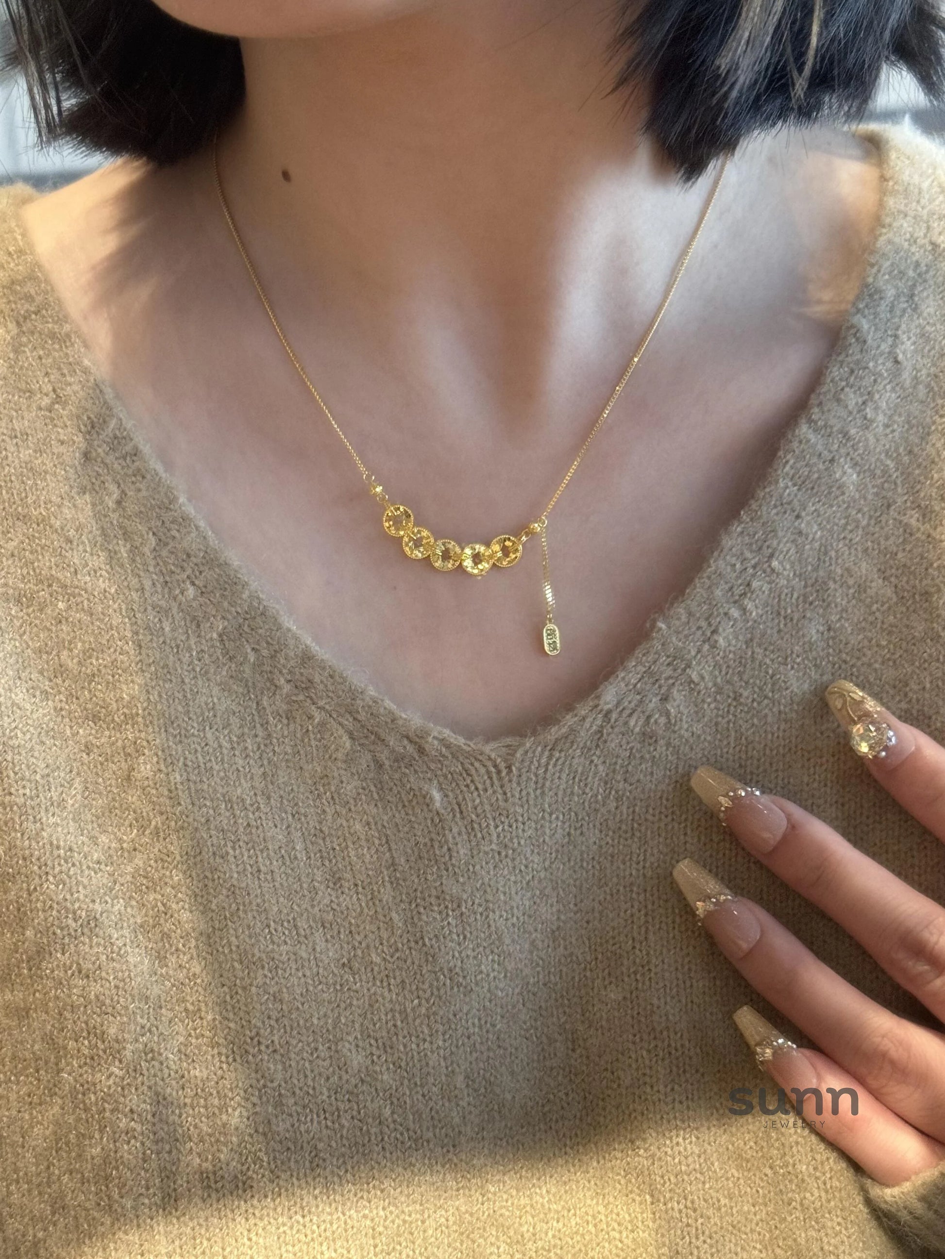 Iyla Sparkling Coin Tassel Necklace