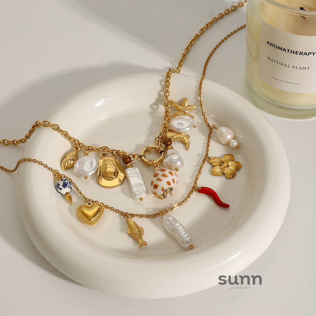 Izabela Enamel Heart Pearl Necklace [Z3G1J1OE]