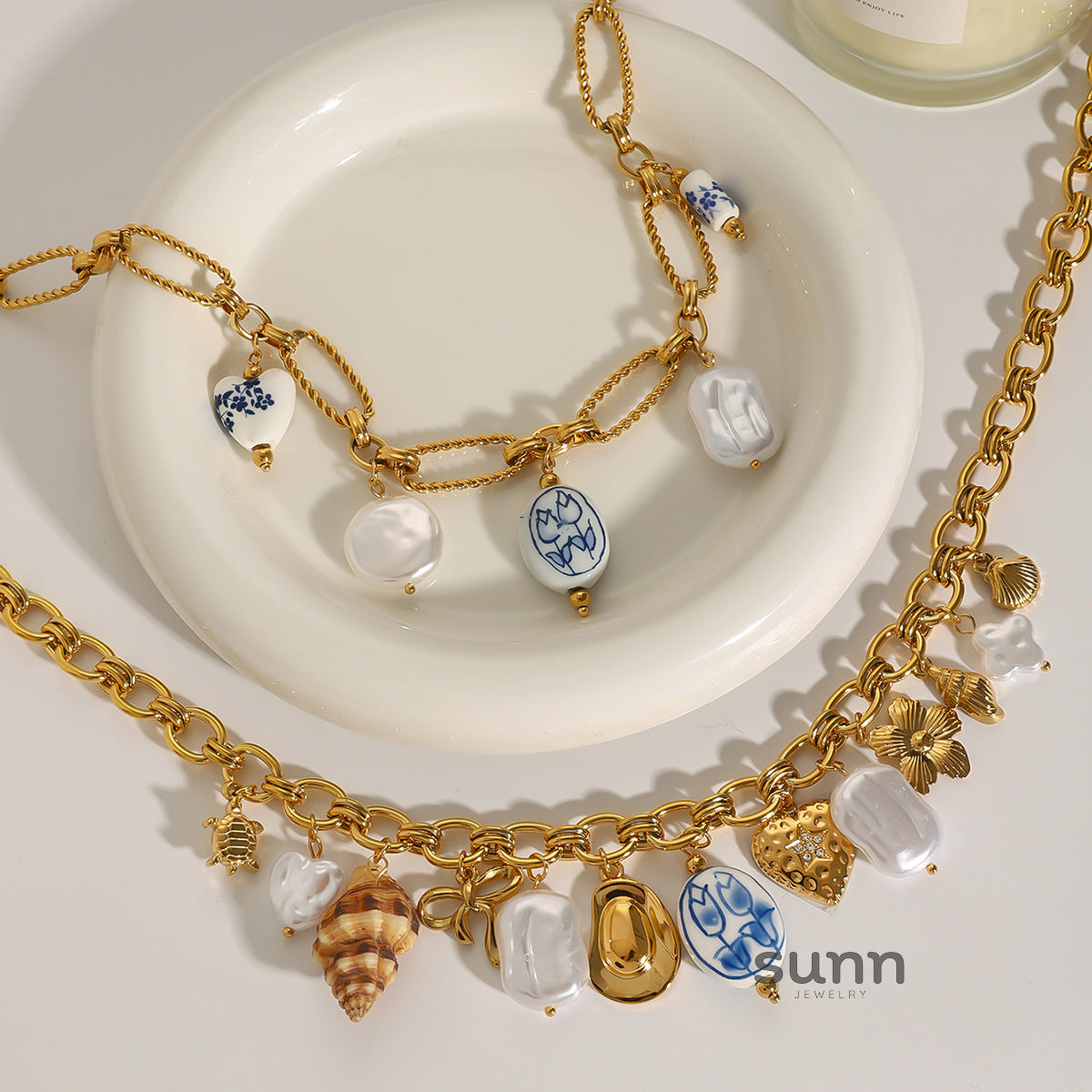 Izabela Enamel Heart Pearl Necklace [64KZJKGG]