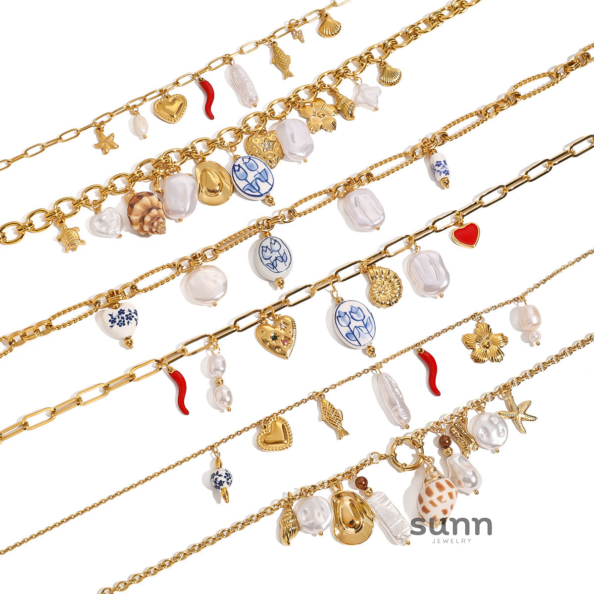 Izabela Enamel Heart Pearl Necklace [H42KHEJH]