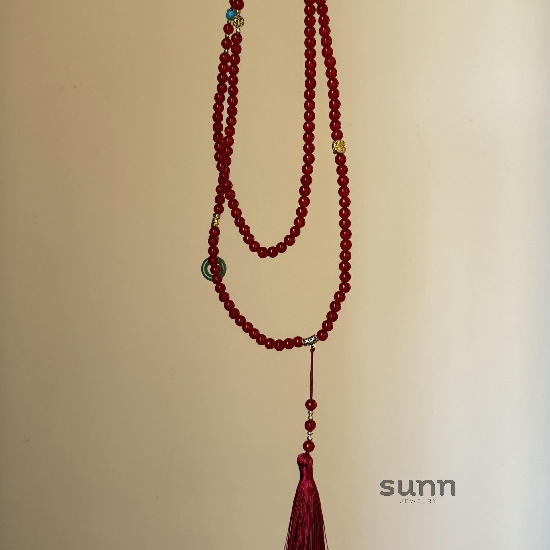 Jacee Chinoiserie Beaded Tassel Necklace [4MA71LMT]