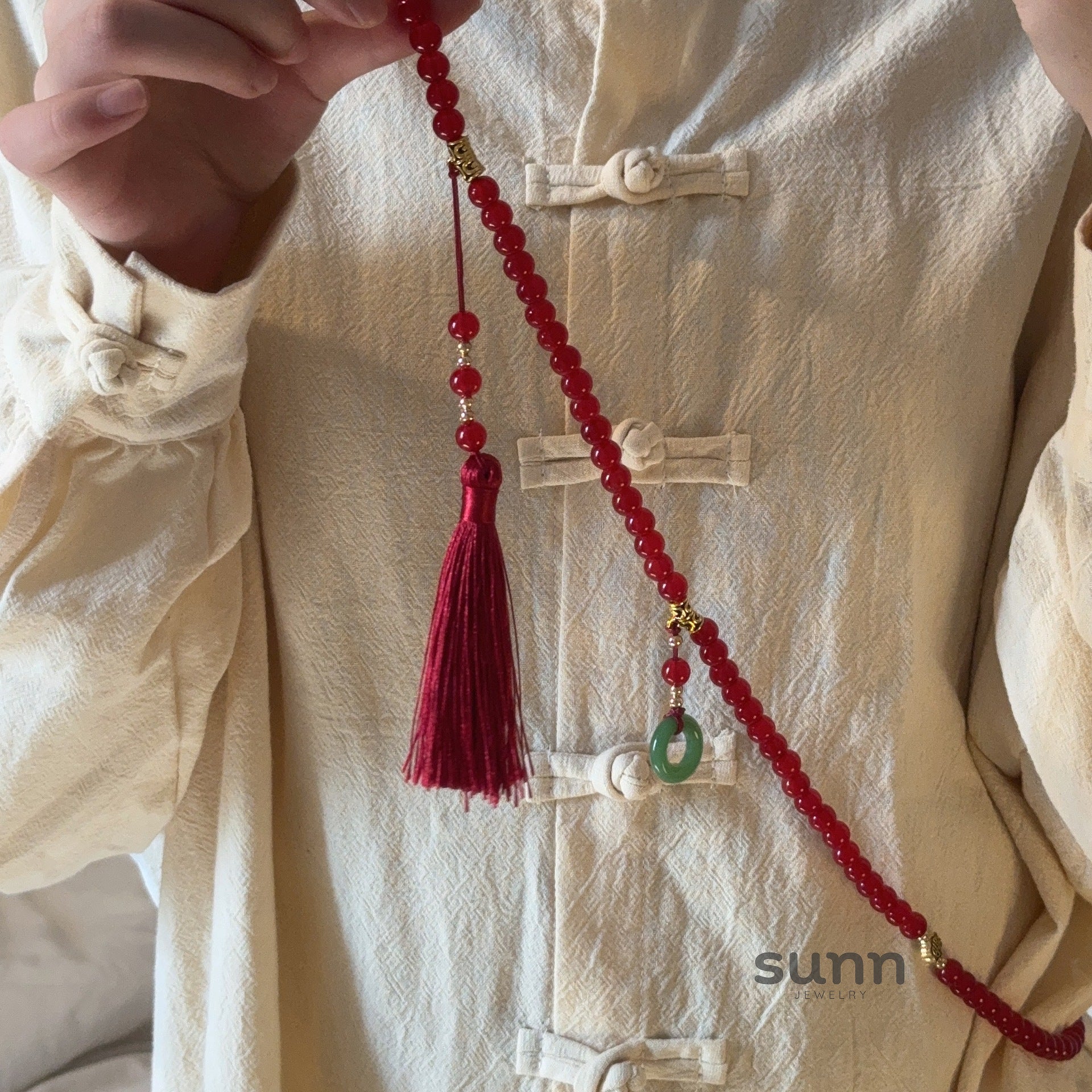 Jacee Chinoiserie Beaded Tassel Necklace [ZB68432M]