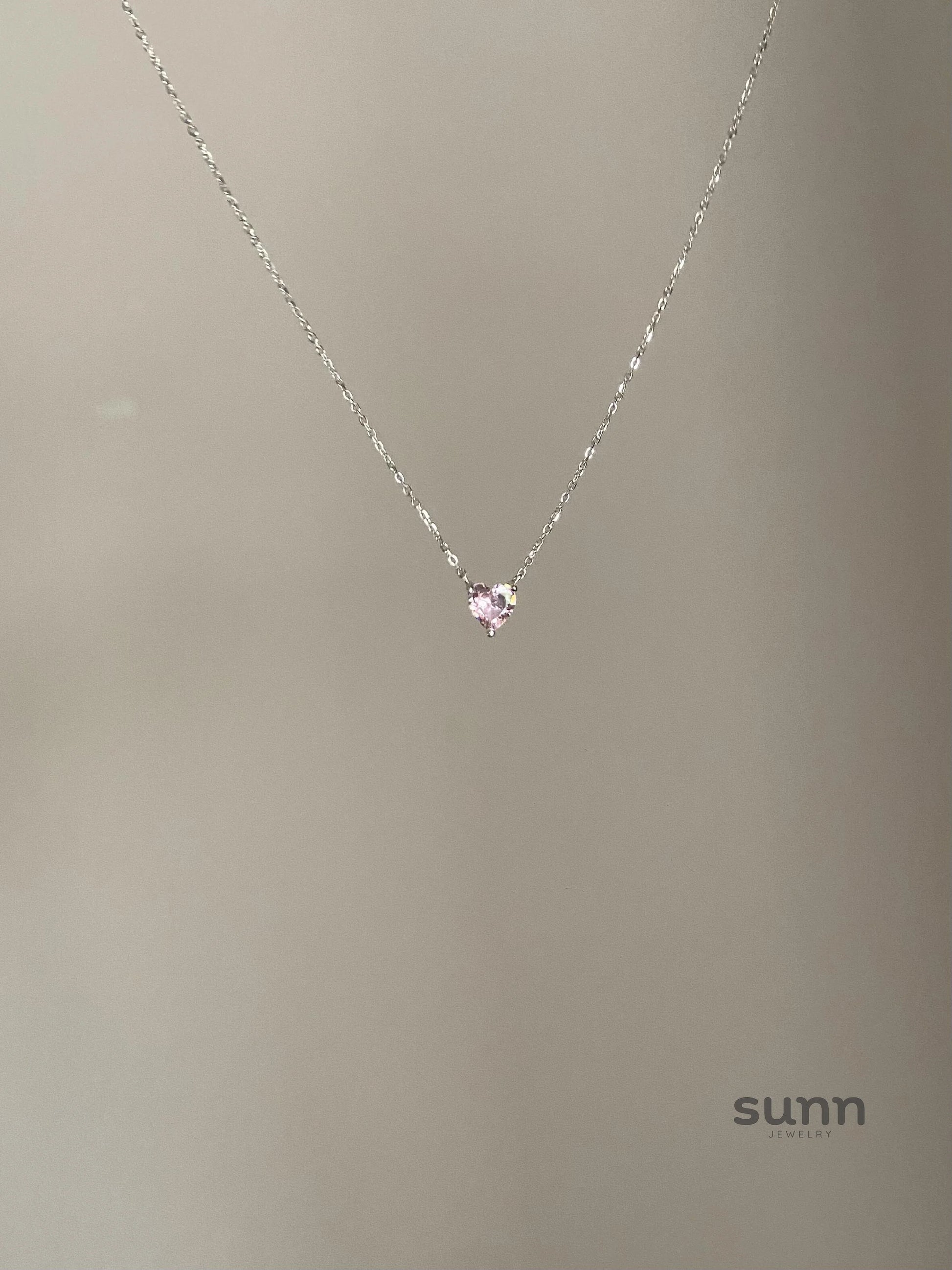 Jacee Pink Zircon Heart Necklace