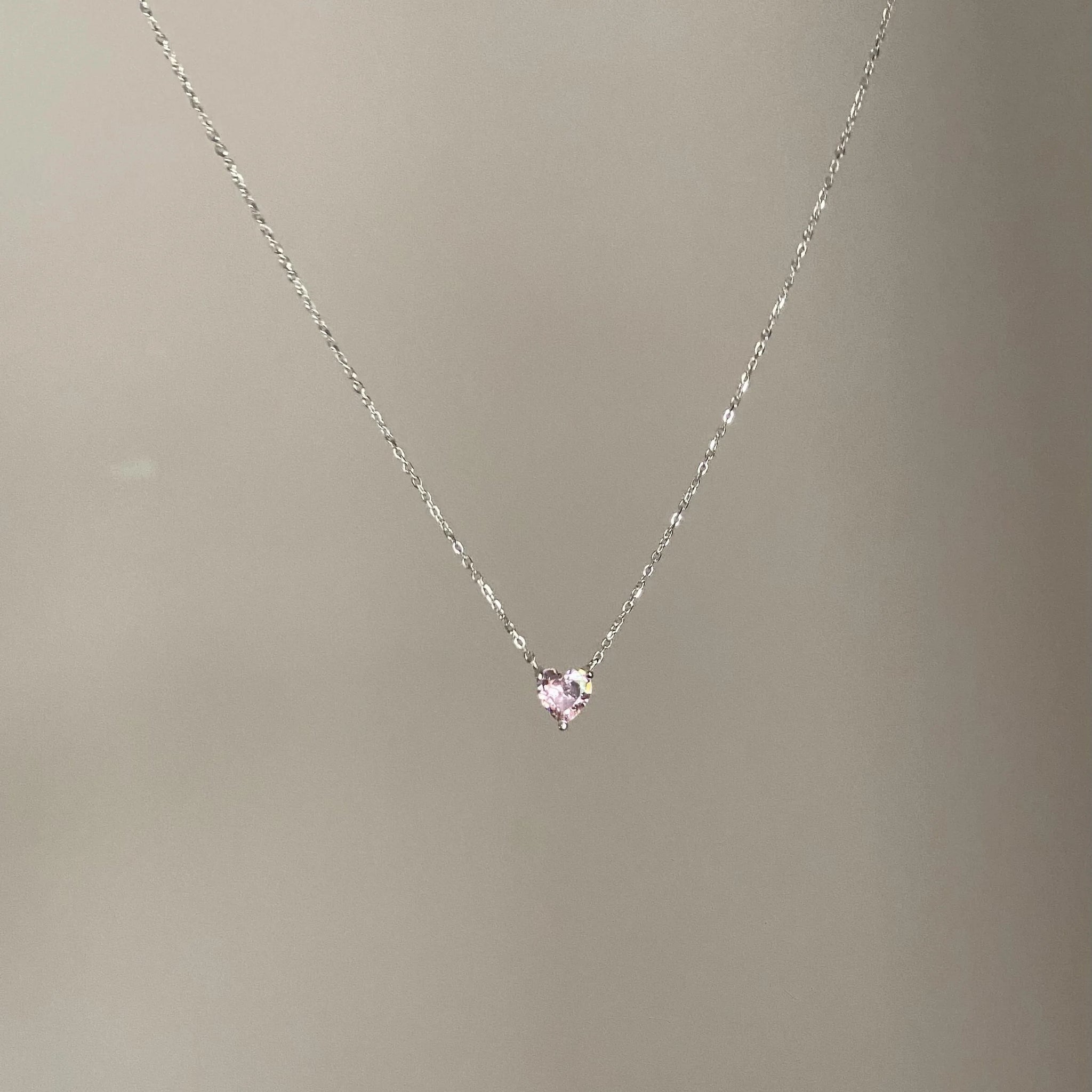 Jacee Pink Zircon Heart Necklace