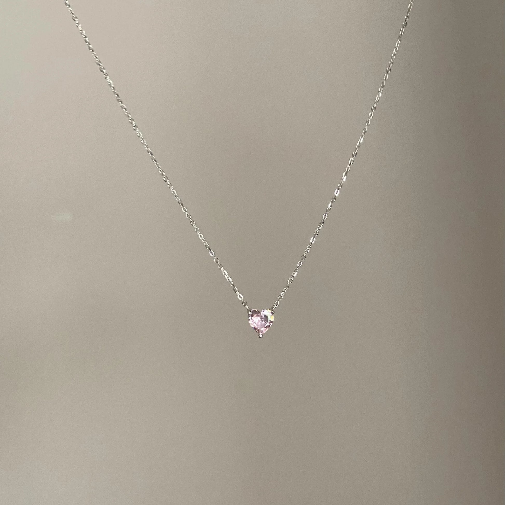 Jacee Pink Zircon Heart Necklace