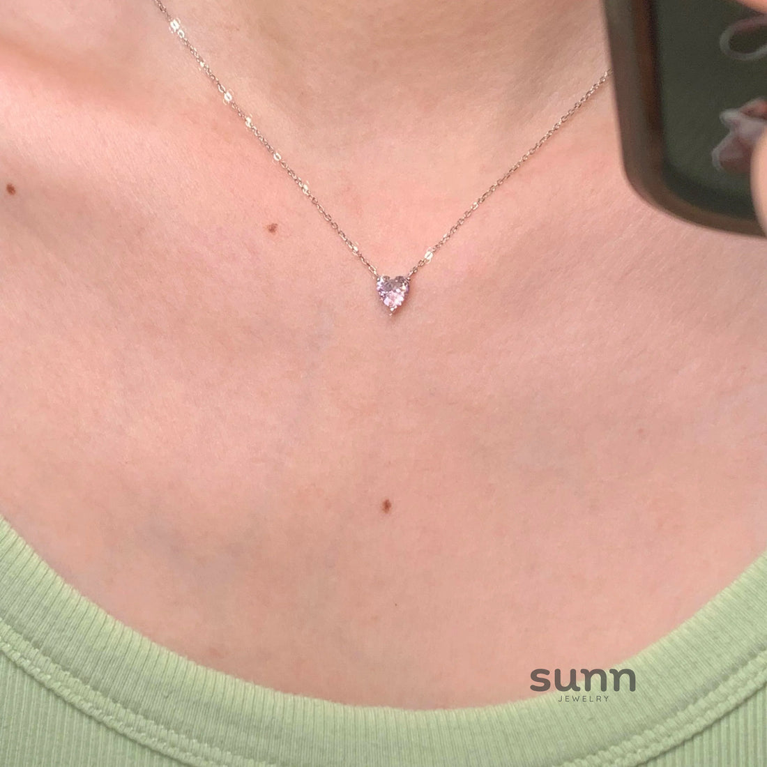 Jacee Pink Zircon Heart Necklace
