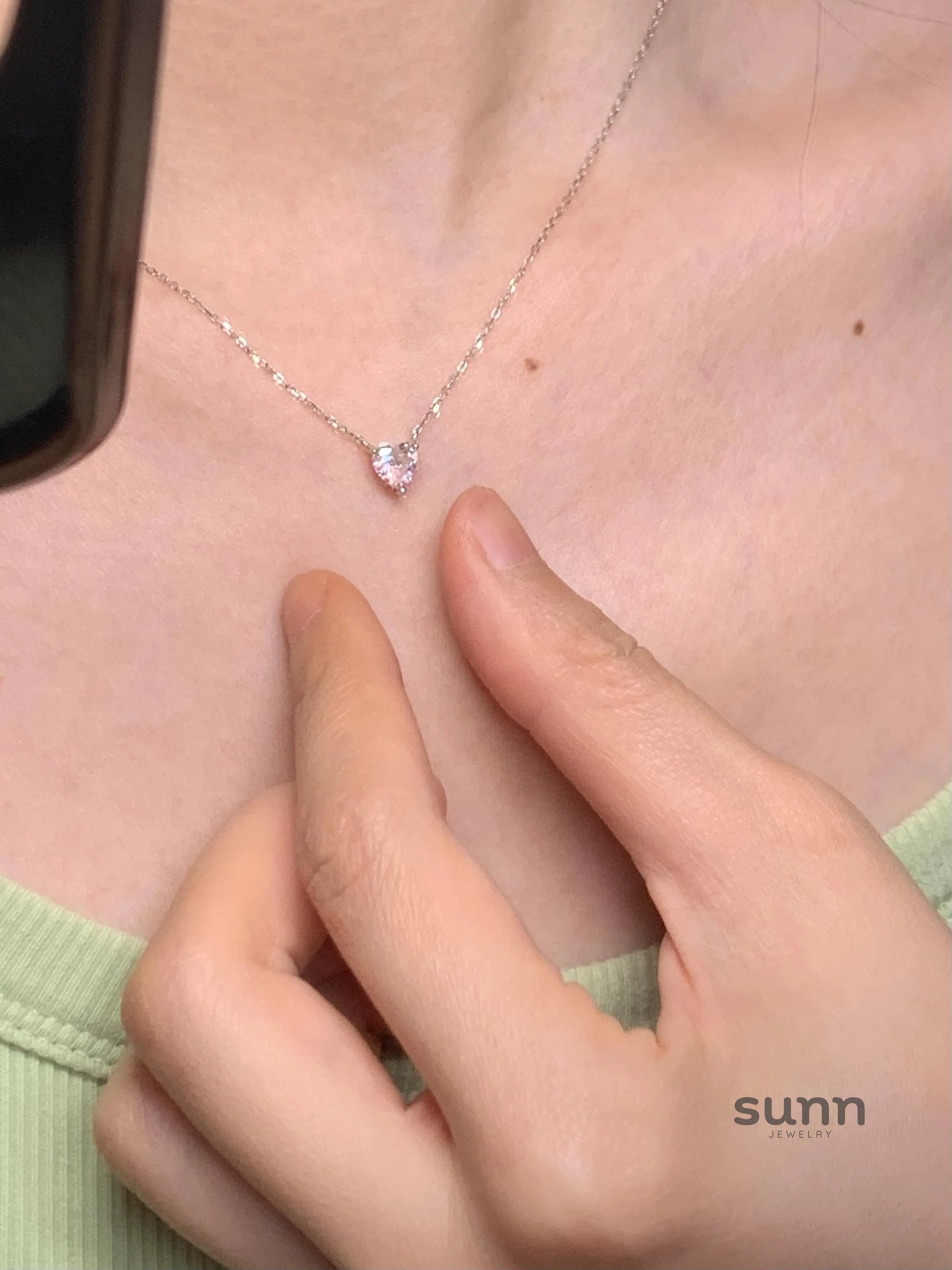 Jacee Pink Zircon Heart Necklace