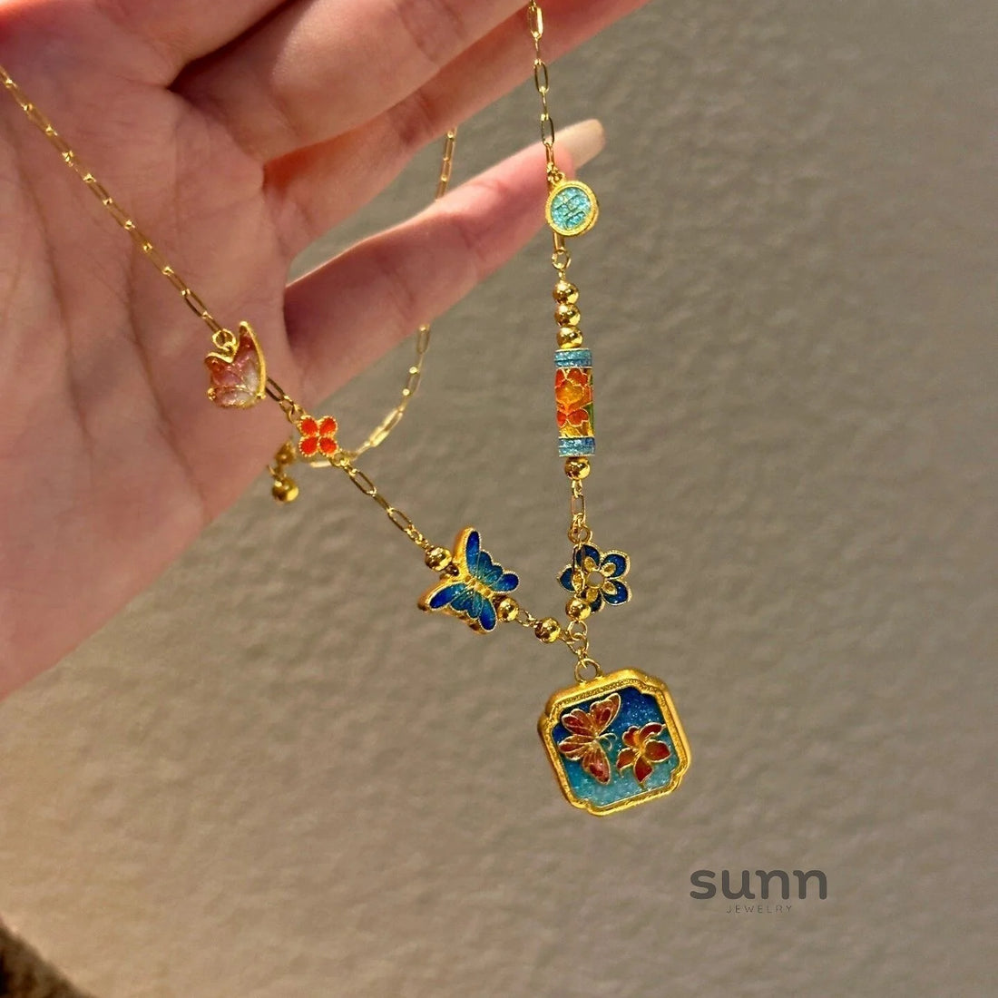 Jacklyn Enamel Butterfly Necklace