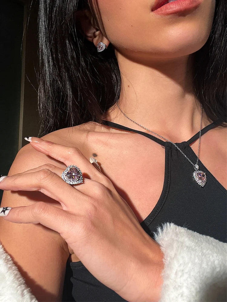 Jadalynn Pink Heart Zircon Set