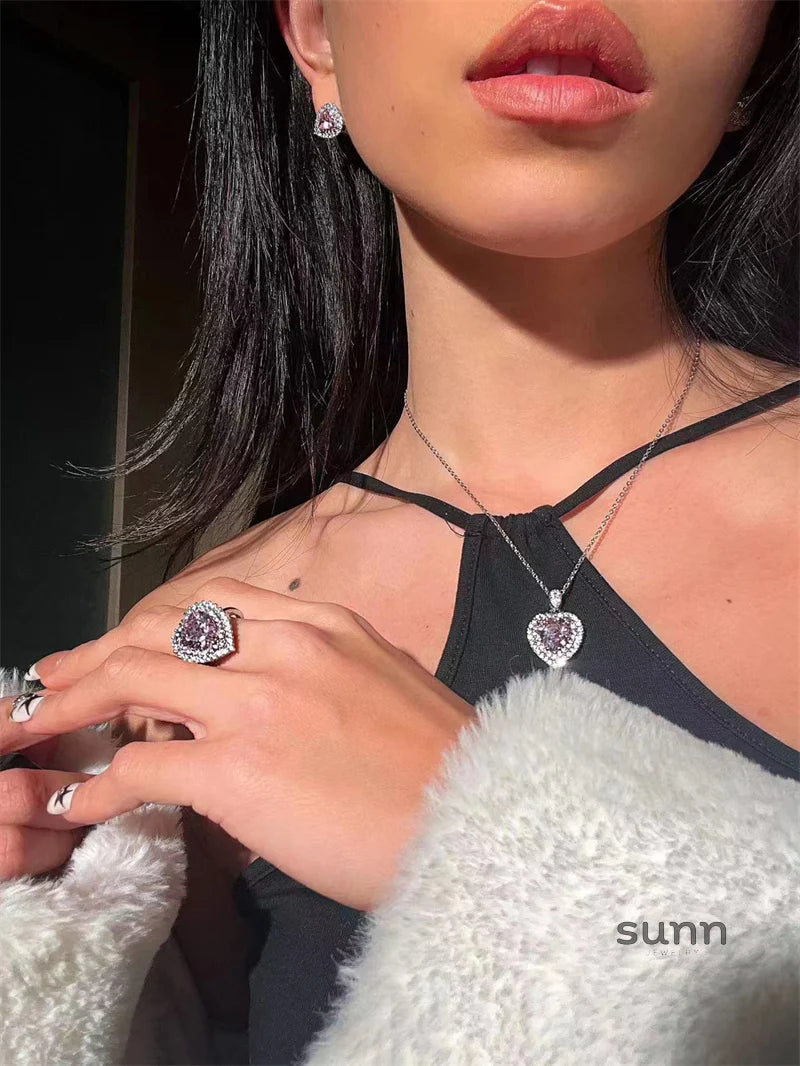 Jadalynn Pink Heart Zircon Set