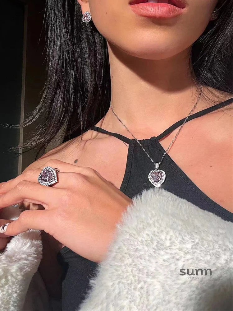 Jadalynn Pink Heart Zircon Set