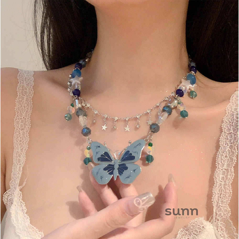 Jael Blue Beaded Butterfly Necklace [SF81W6U4]
