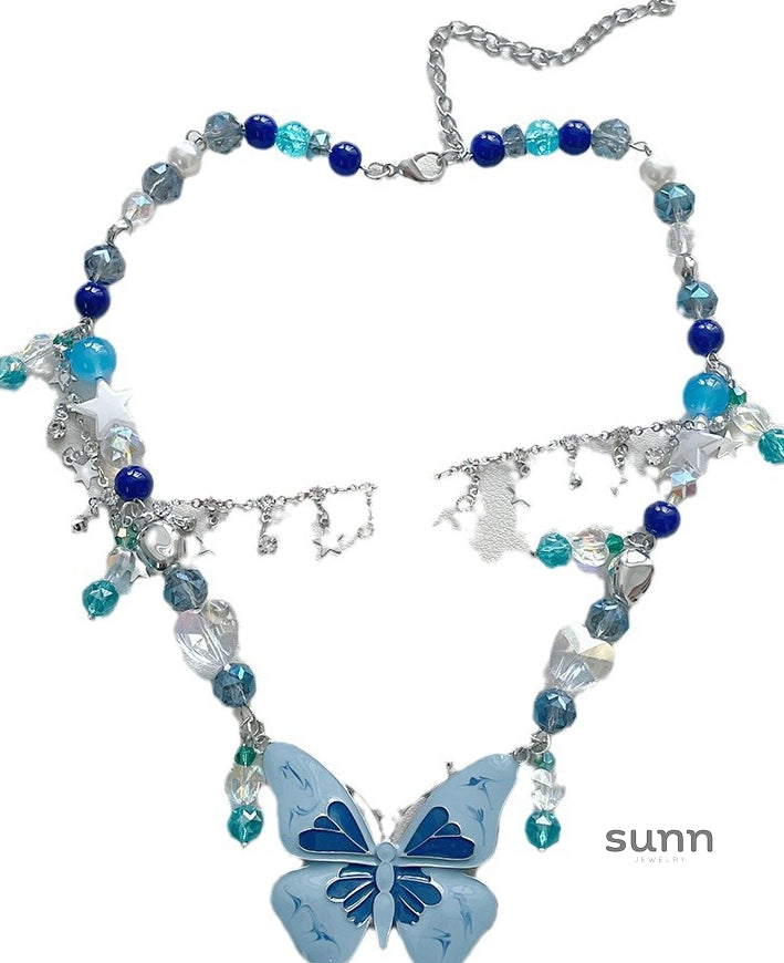 Jael Blue Beaded Butterfly Necklace [GGD6I9B8]