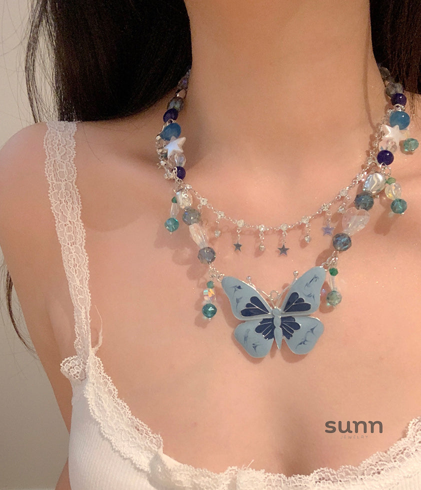 Jael Blue Beaded Butterfly Necklace [PJT5BQTH]
