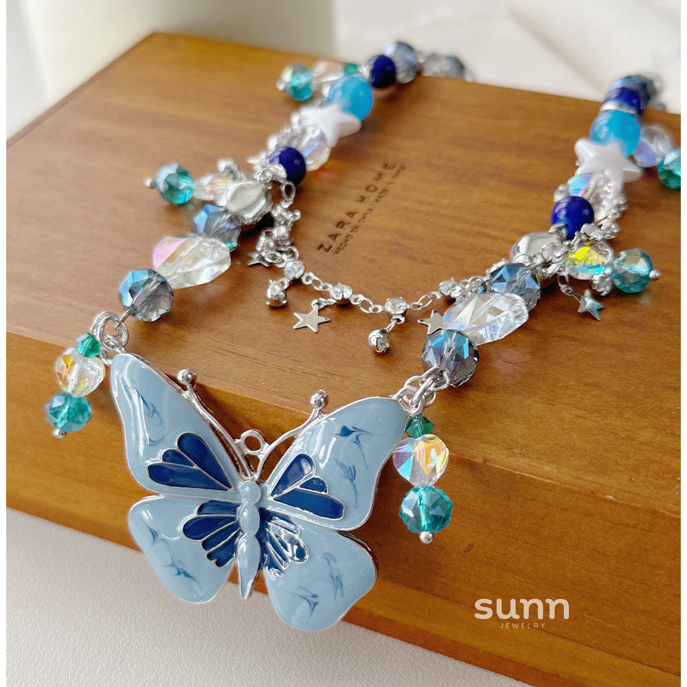 Jael Blue Beaded Butterfly Necklace [P8A57WYA]