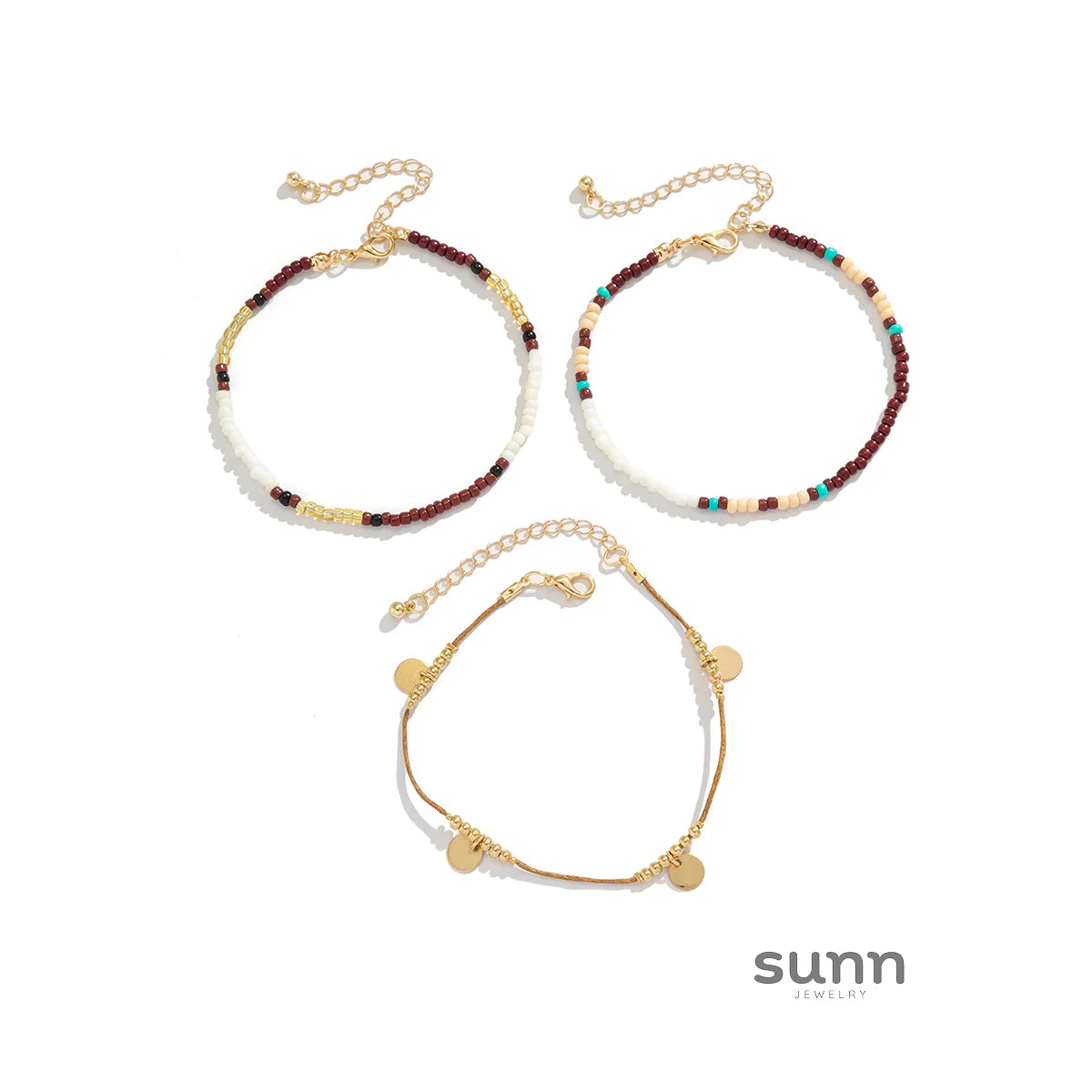 Jaeleigh Asymmetric Beaded Anklet Set