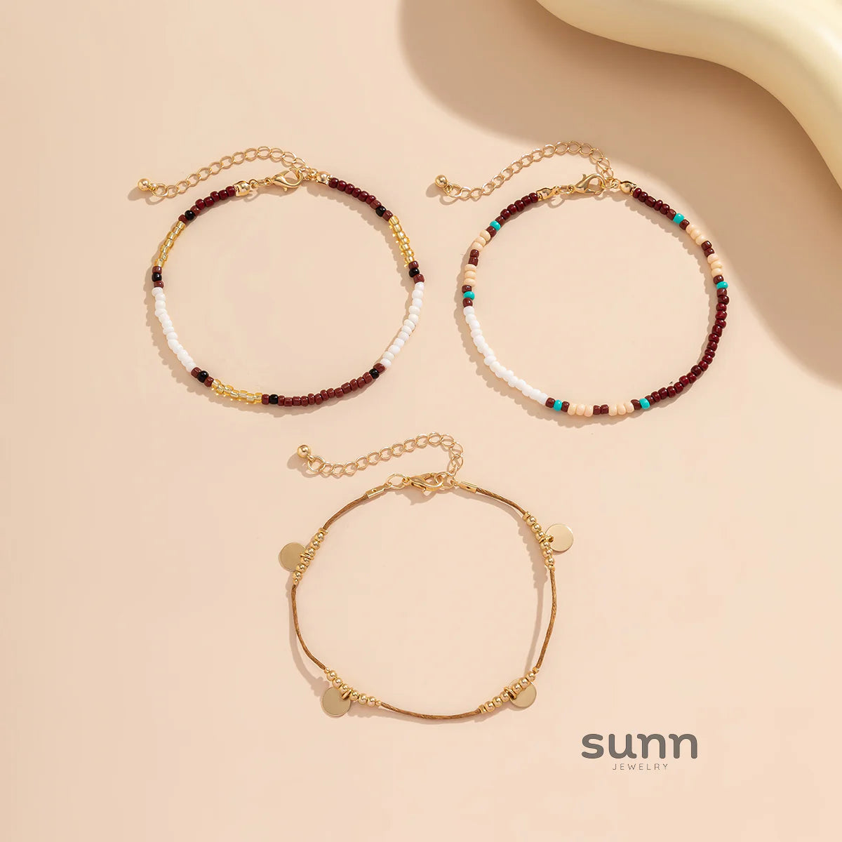 Jaeleigh Asymmetric Beaded Anklet Set