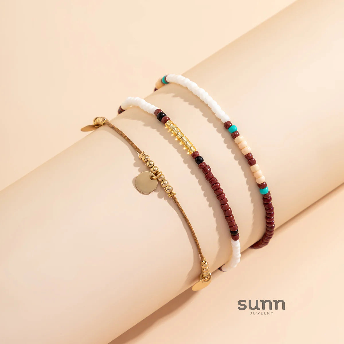 Jaeleigh Asymmetric Beaded Anklet Set