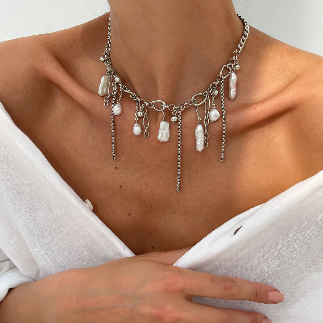 Jaide Layered Pearl Tassel Necklace