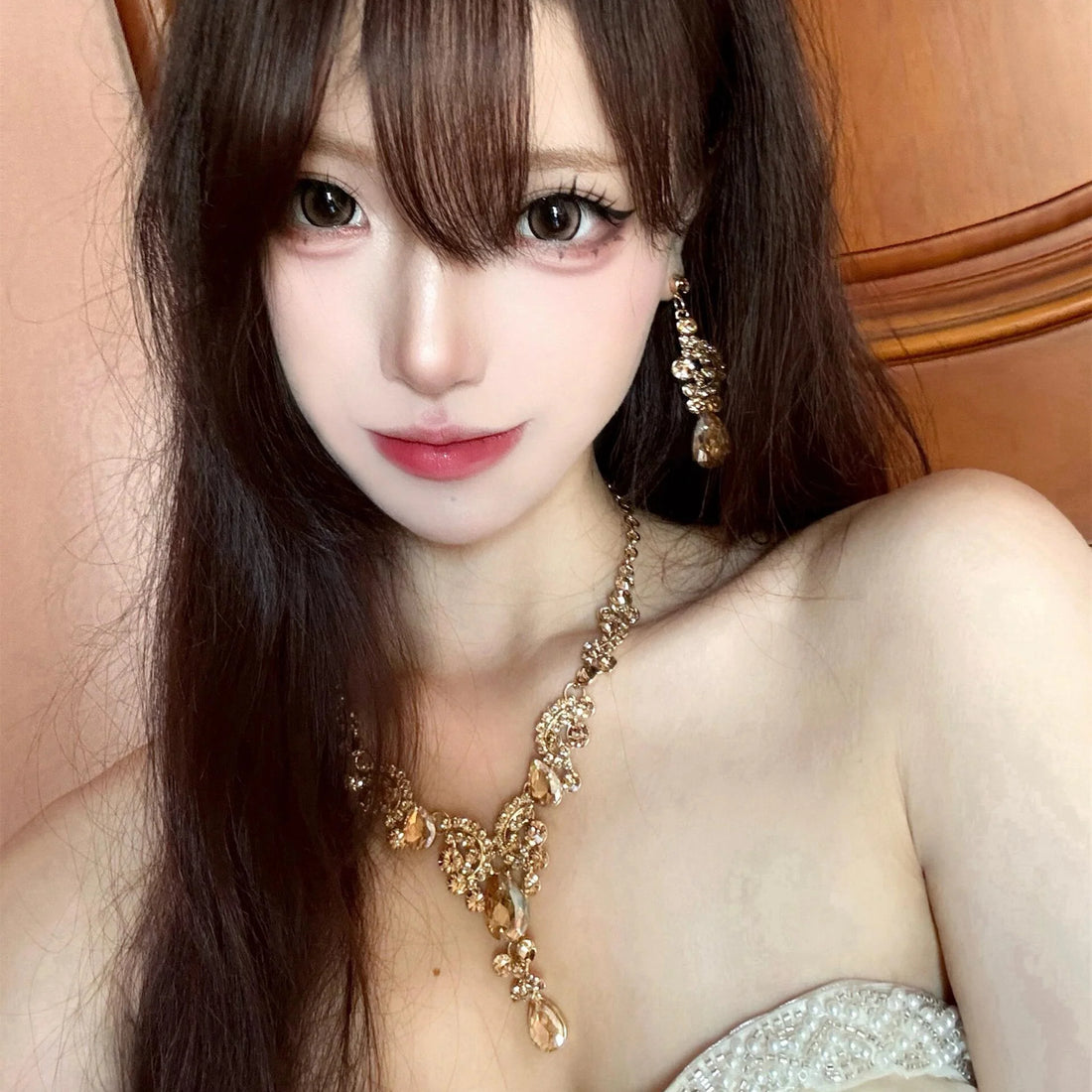 Jailene Floral Tassel Rhinestone Necklace - Necklace + Earrings