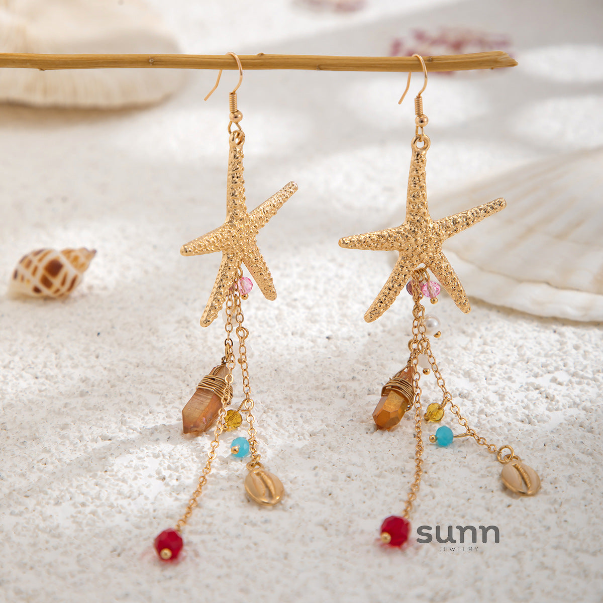 Jamilah Ocean Charm Tassel Earrings [470DZ9E1]