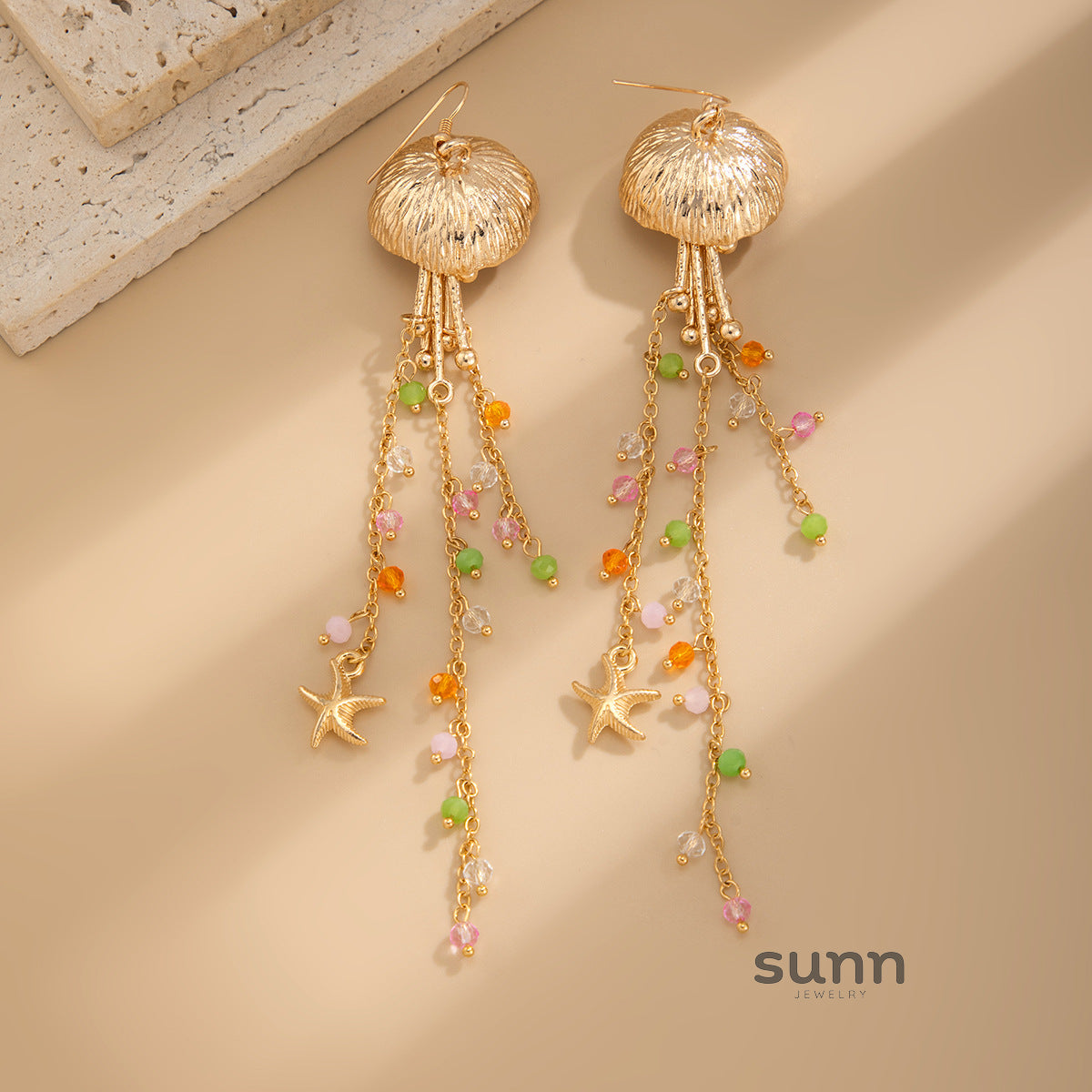 Jamilah Ocean Charm Tassel Earrings [GDTNMHMR]