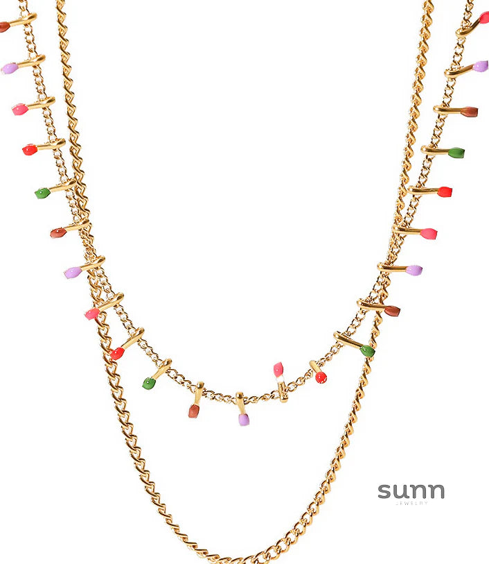 Janay Layered Enamel Tassel Necklace
