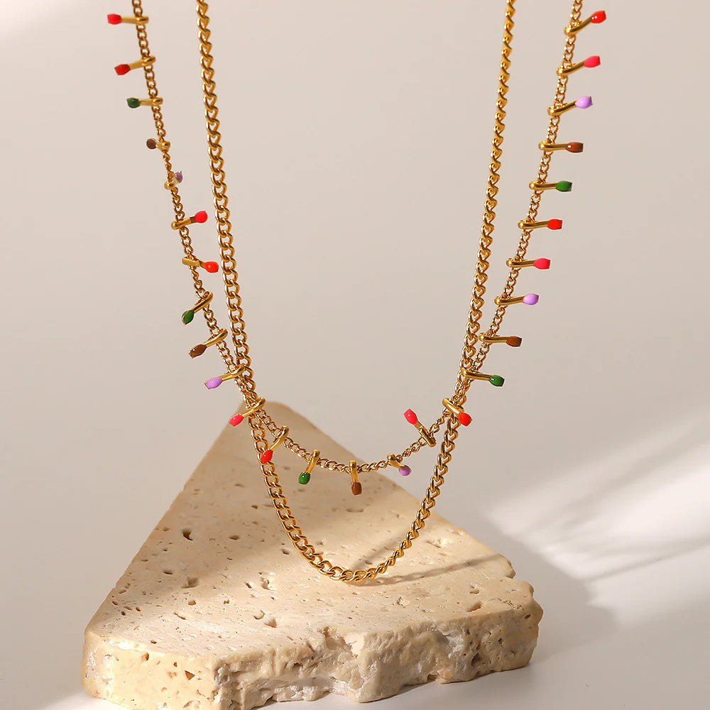 Janay Layered Enamel Tassel Necklace