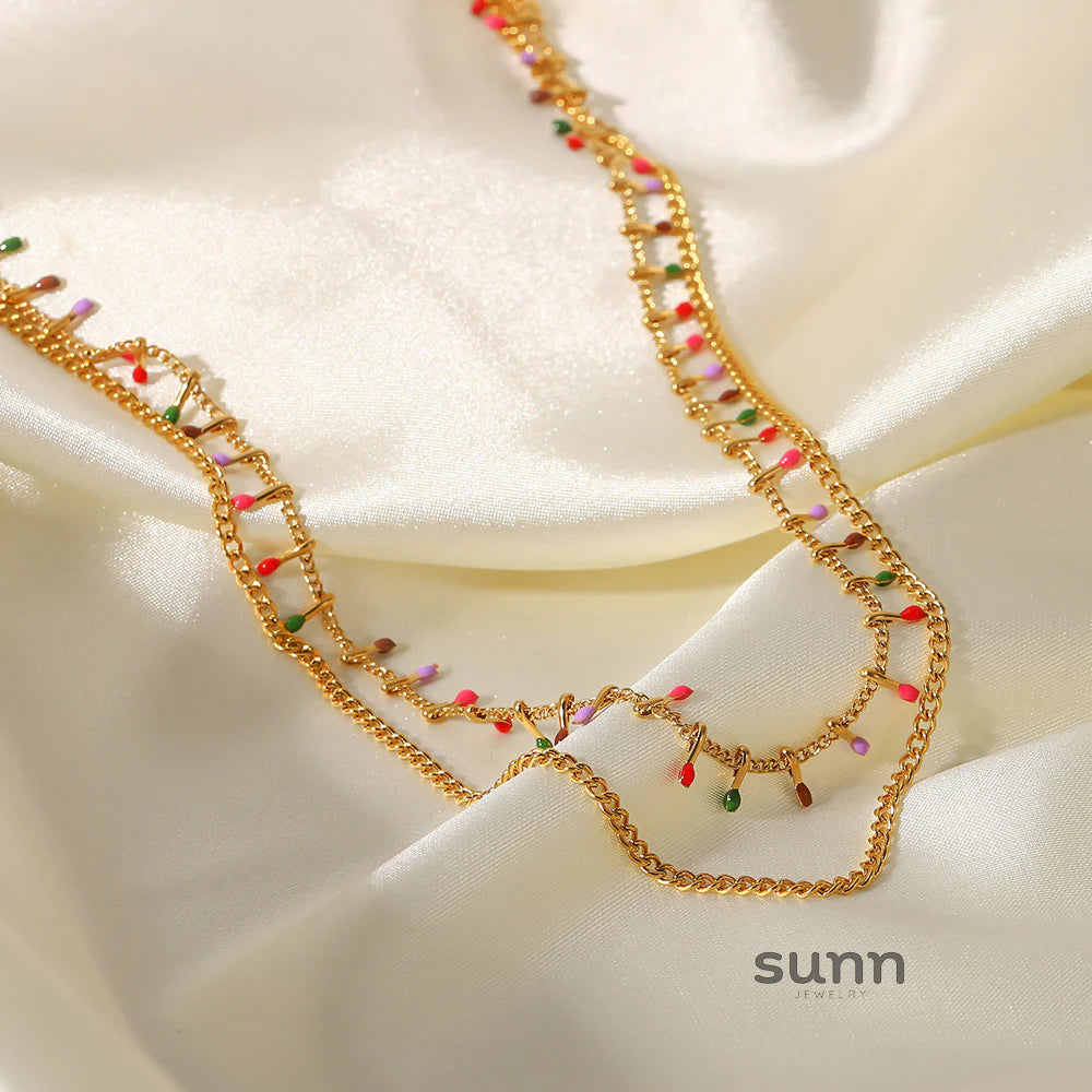 Janay Layered Enamel Tassel Necklace