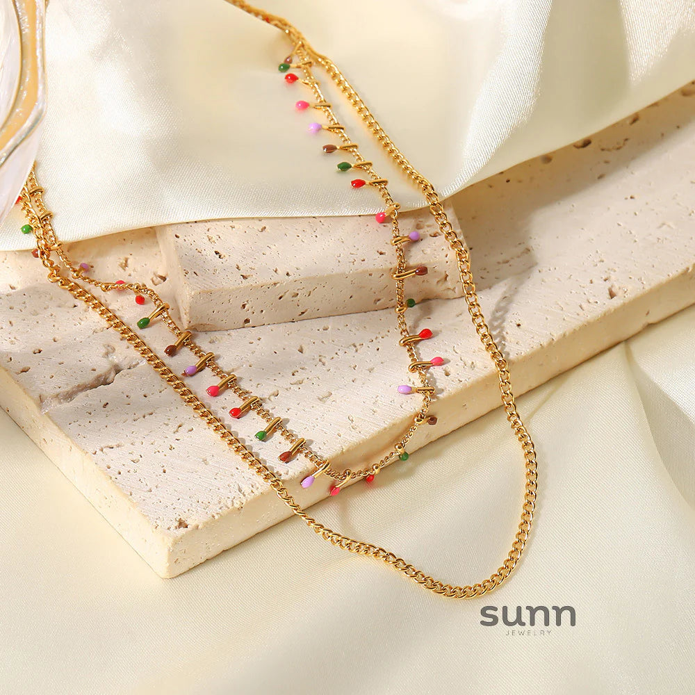 Janay Layered Enamel Tassel Necklace