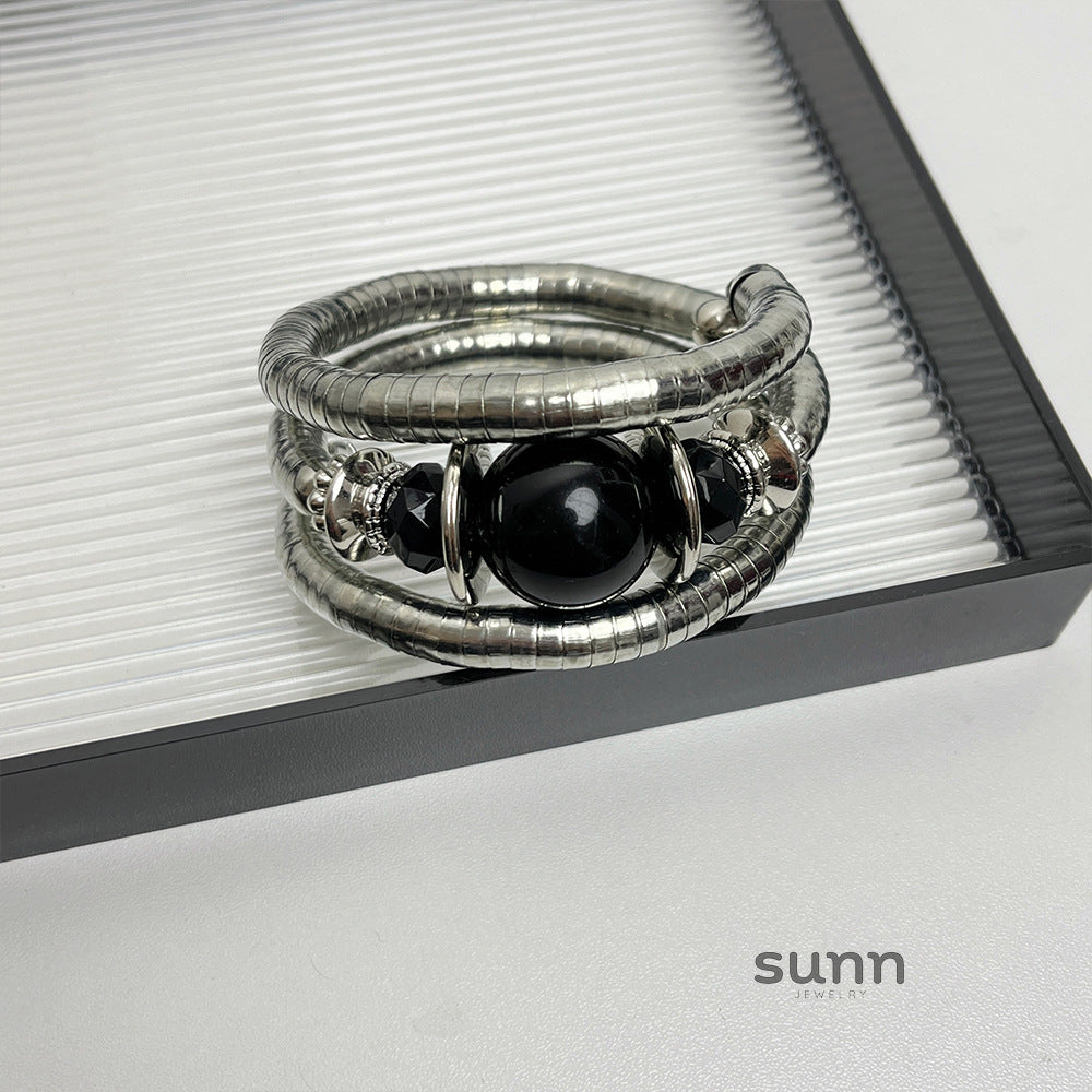 Janelly Black Crystal Stack Bracelet