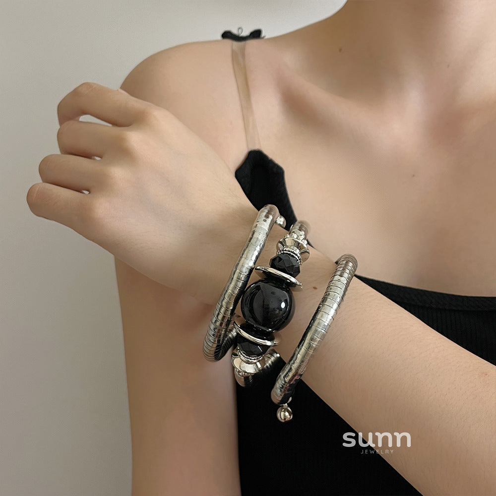 Janelly Black Crystal Stack Bracelet
