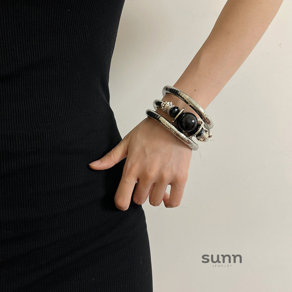Janelly Black Crystal Stack Bracelet