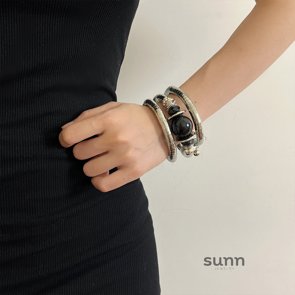 Janelly Black Crystal Stack Bracelet