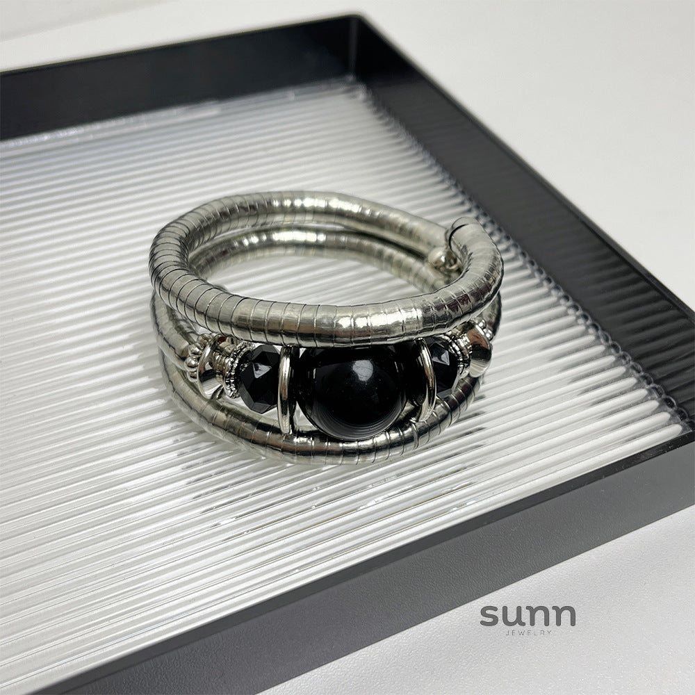 Janelly Black Crystal Stack Bracelet