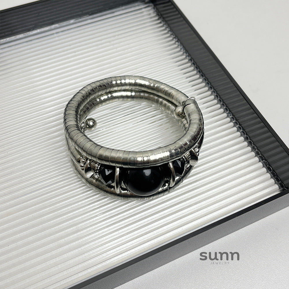 Janelly Black Crystal Stack Bracelet