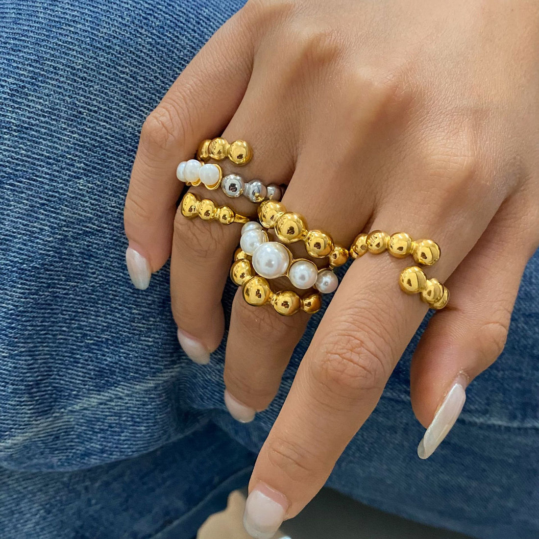 Janelly Dainty Pearl Stacking Rings [C3L5X8N0]
