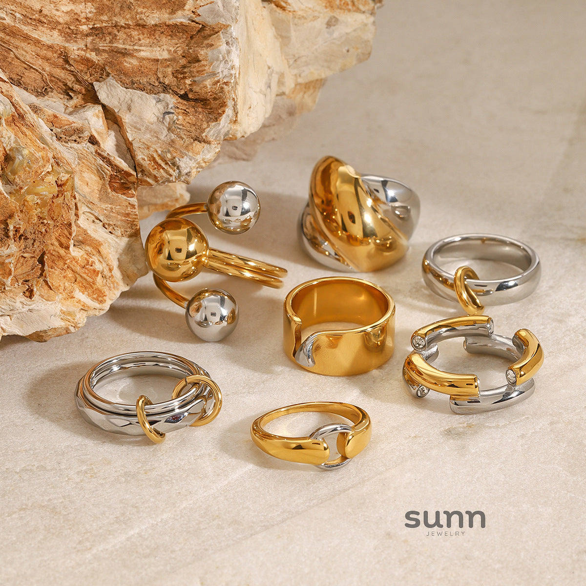 Janely Chunky Colorblock Rings [XUZCO4BN]