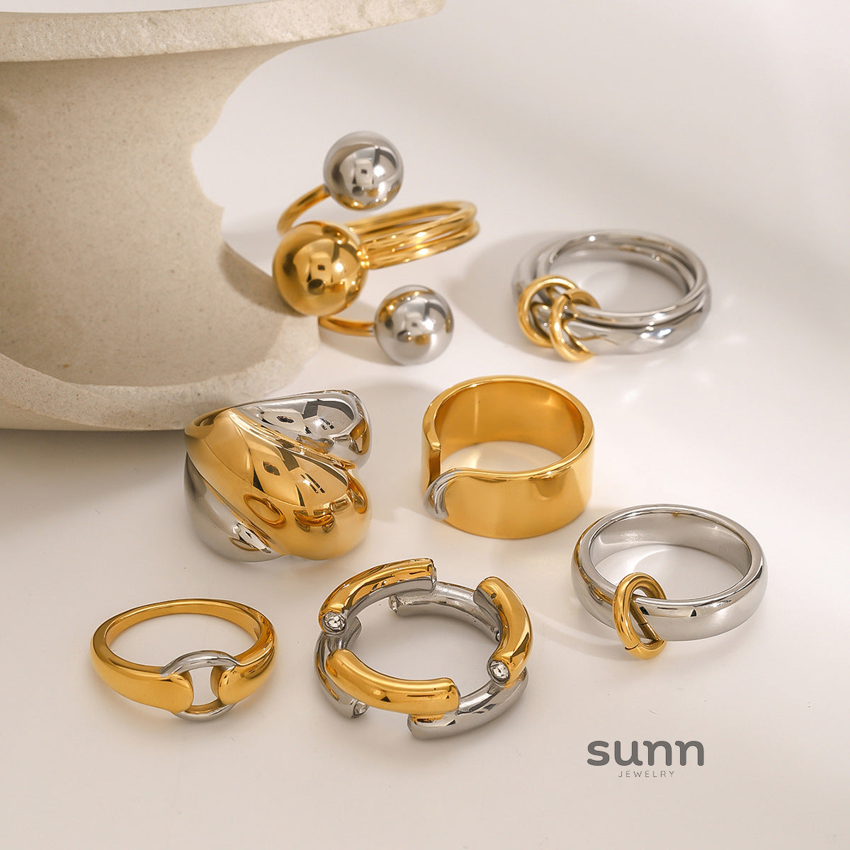 Janely Chunky Colorblock Rings [KAMSZC77]
